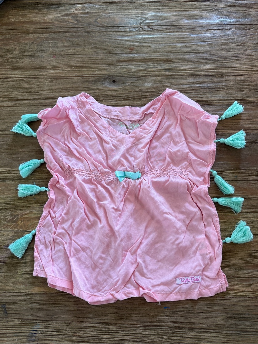 Ruffle Butts Pink Swim Coverup with Mint Tassels